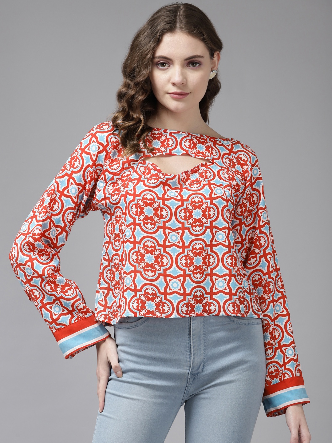 

Aarika Red & Blue Ethnic Print Top