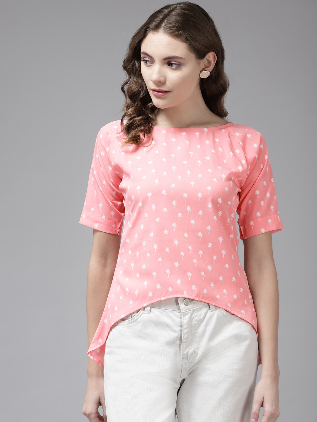 

Aarika Pink & White Tropical Print Top, Coral