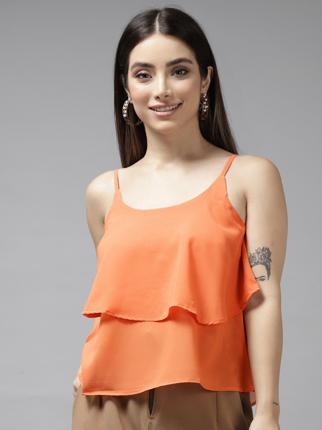 

Aarika Orange Solid Layered Top