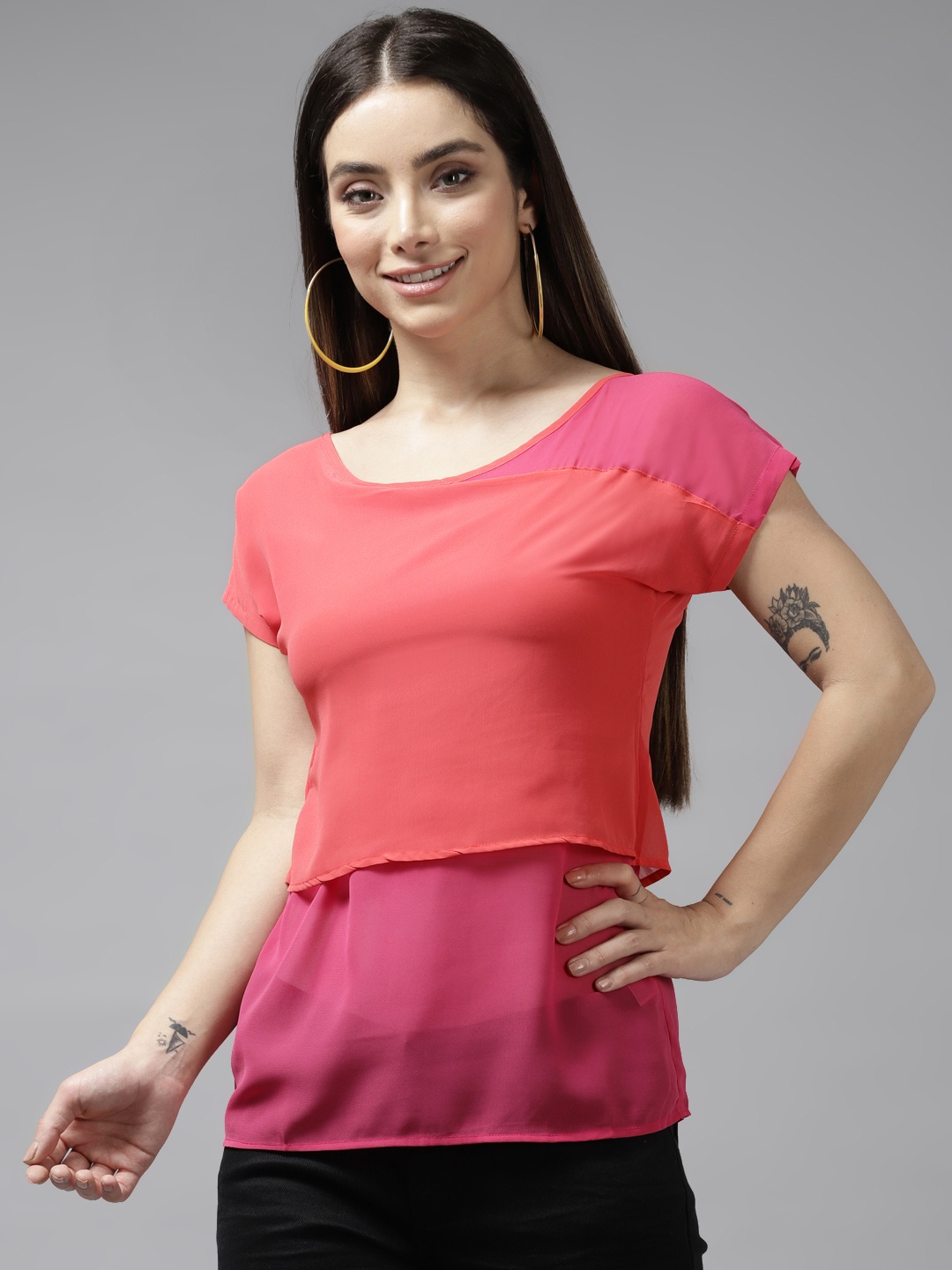 

Aarika Pink Colourblocked Georgette Top