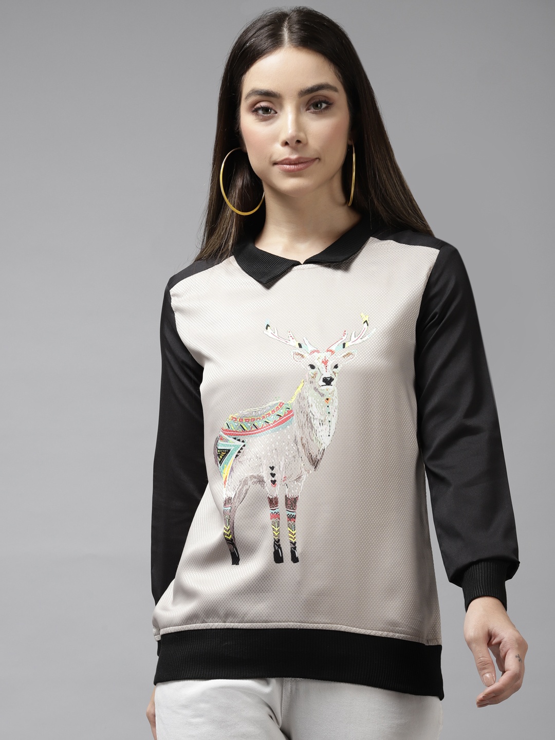 

Aarika Women Black & Grey Printed Sweatshirt