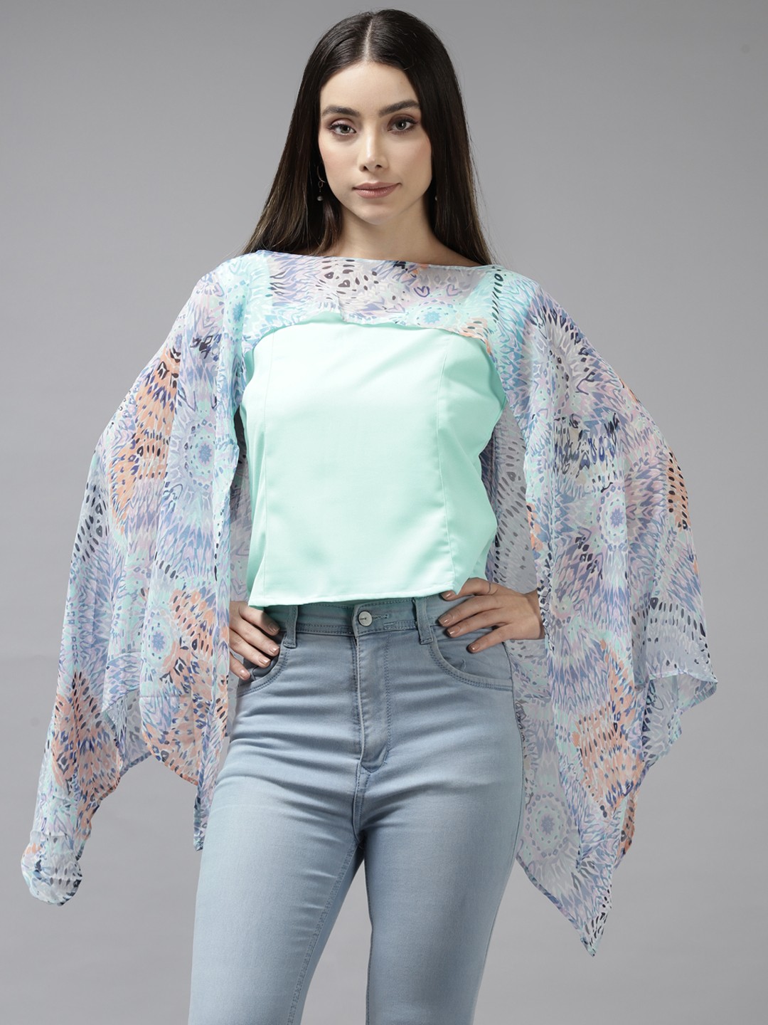 

Aarika Women Sea Green & Blue Printed Top