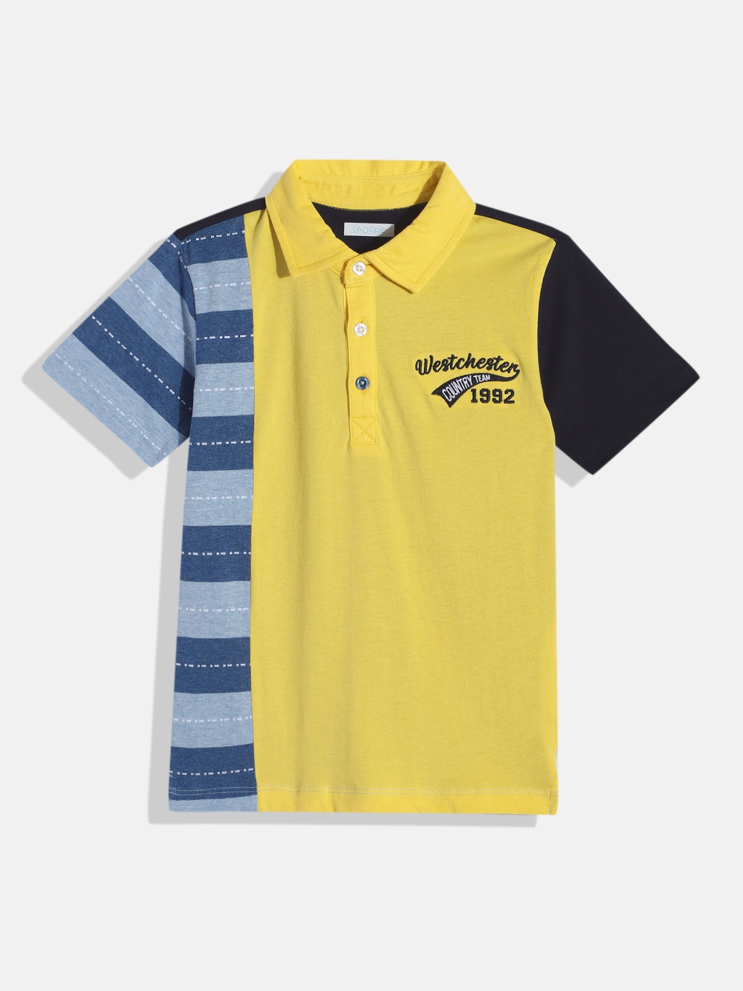 

LAdore Boys Yellow & Blue Printed Polo Collar Pure Cotton T-shirt