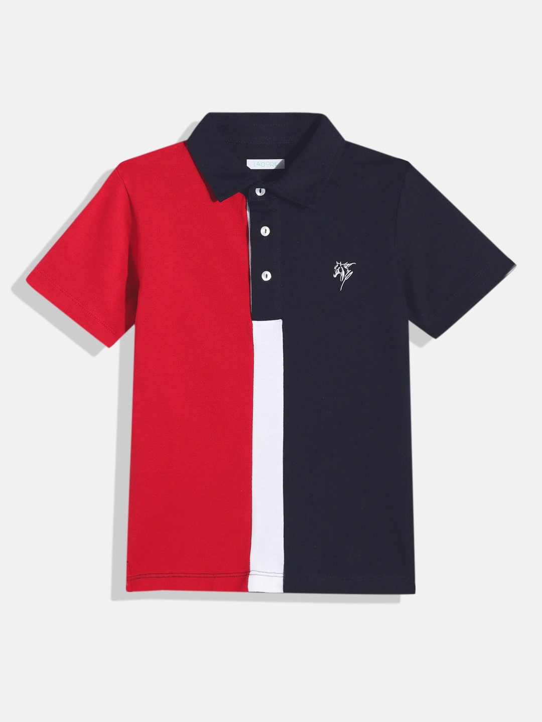 

LAdore Boys Red & Navy Blue Colourblocked Polo Collar Pure Cotton T-shirt