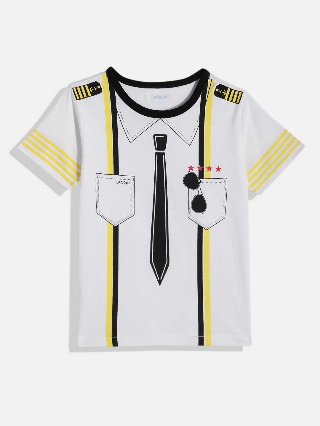 

LAdore Boys White & Black Graphic Printed Pure Cotton T-shirt