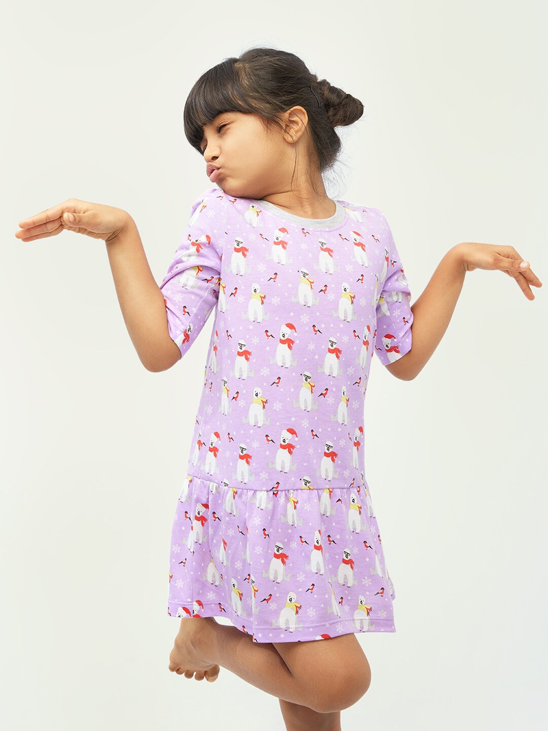 

frangipani Girls Lavender & White Polar Bear Printed A-Line Dress