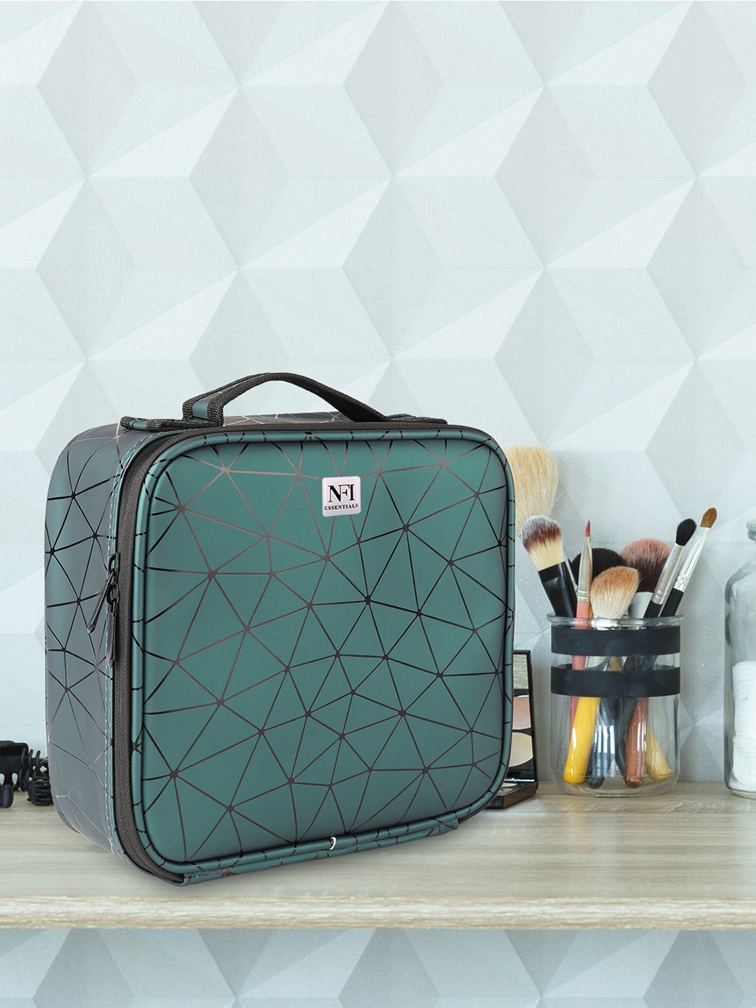 

NFI essentials Green & Black Printed Make-Up Organisers