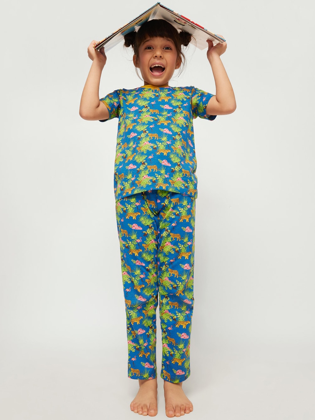 

frangipani Girls Blue & Green Printed Night suit