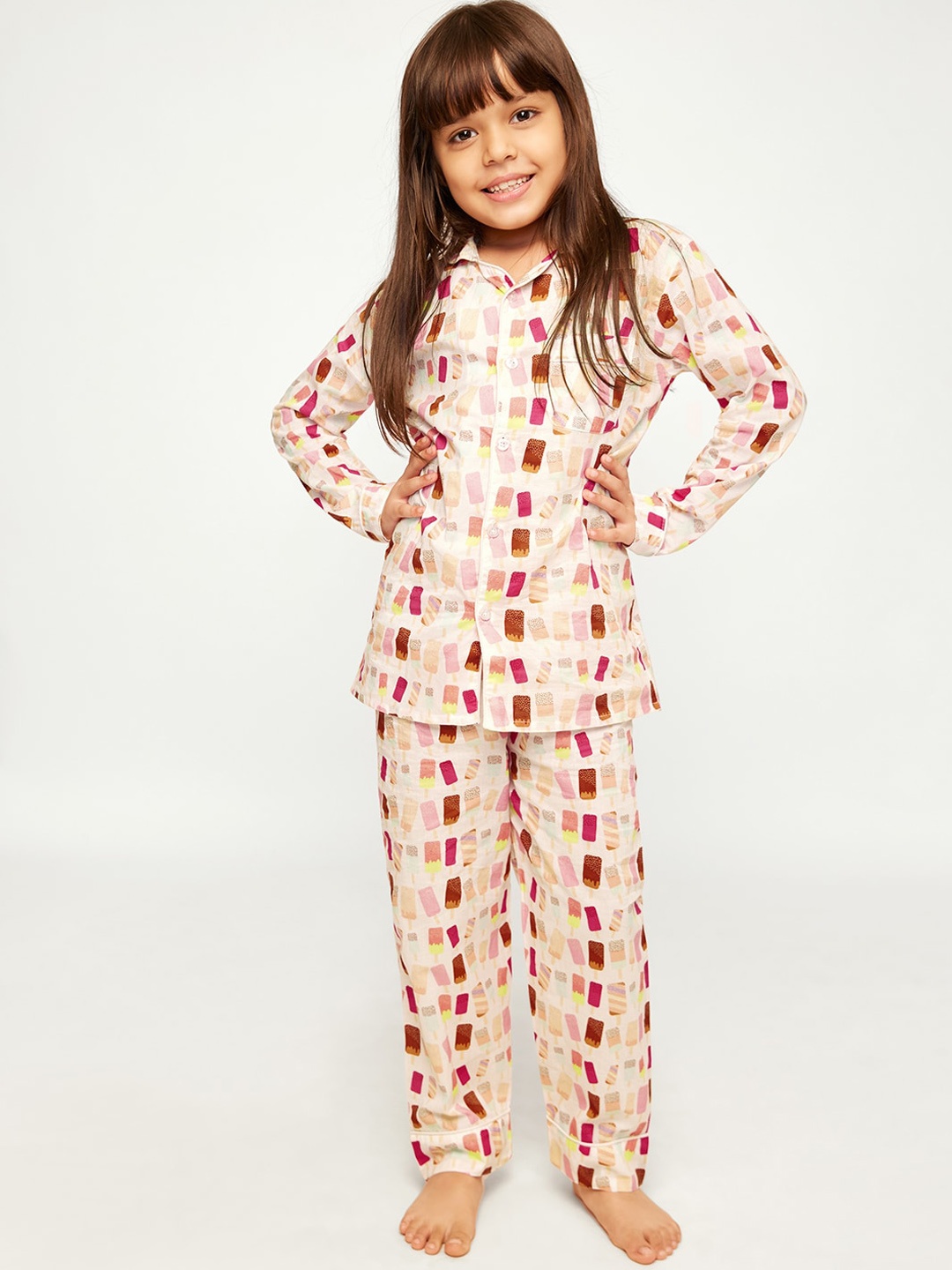 

frangipani Girls Pink & Red Printed Pure Cotton Night suit