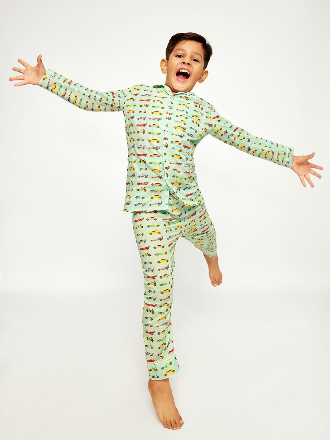 

frangipani Boys Green & Red Printed Pure Cotton Night suit