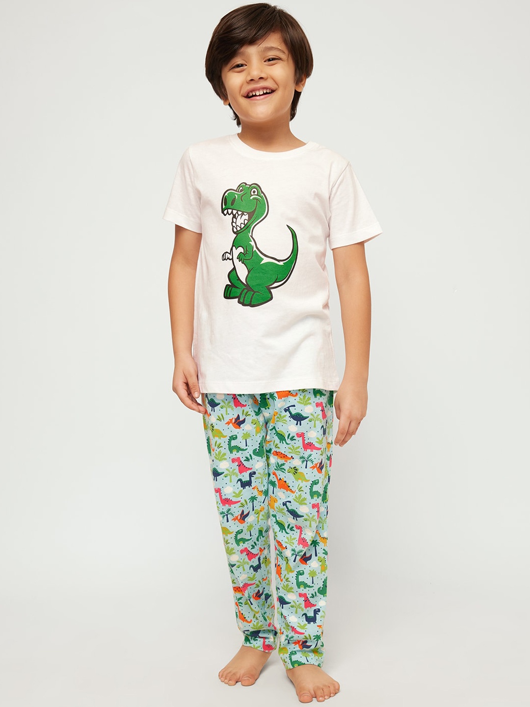 

frangipani Boys Green & White Printed Pure Cotton Night suit