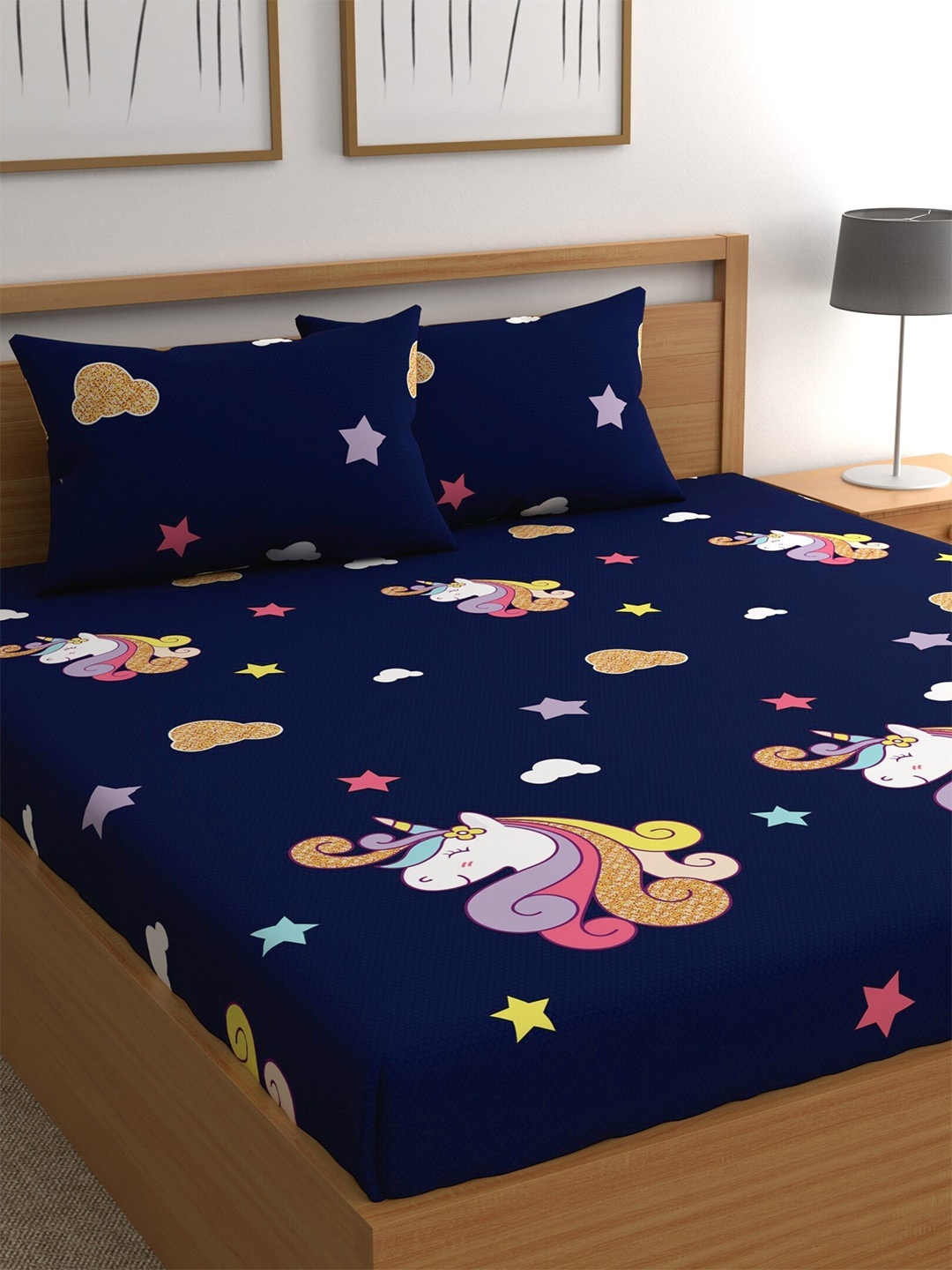 

CHHAVI INDIA hic 210 TC Queen Bedsheet with 2 Pillow Covers, Blue