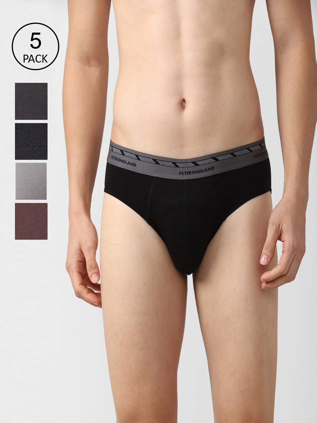 

Peter England Men Pack Of 5 Solid Cotton Basic Briefs, Black