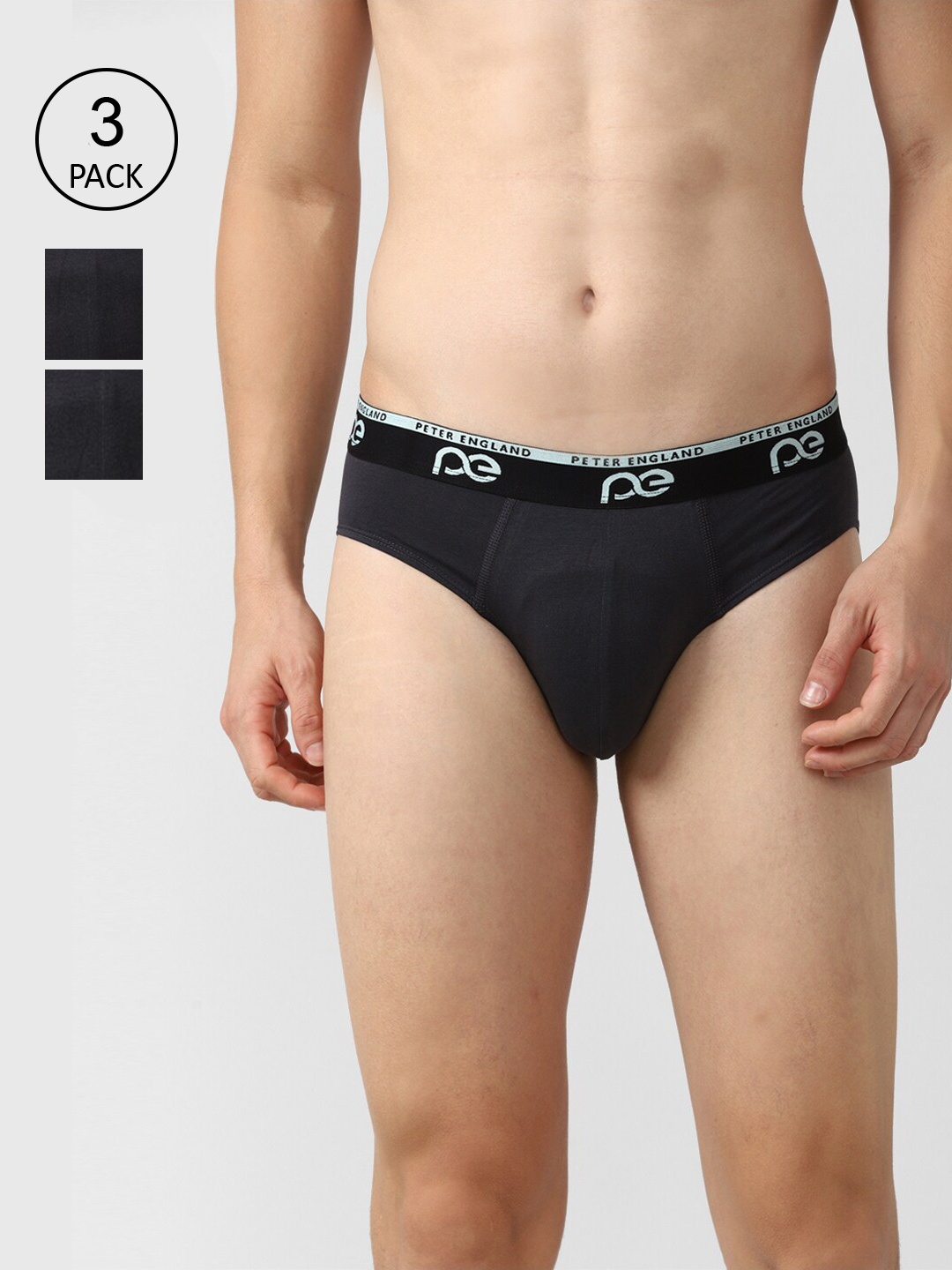 

Peter England Men Pack Of 3 Mid-Rise Cotton Briefs, Black
