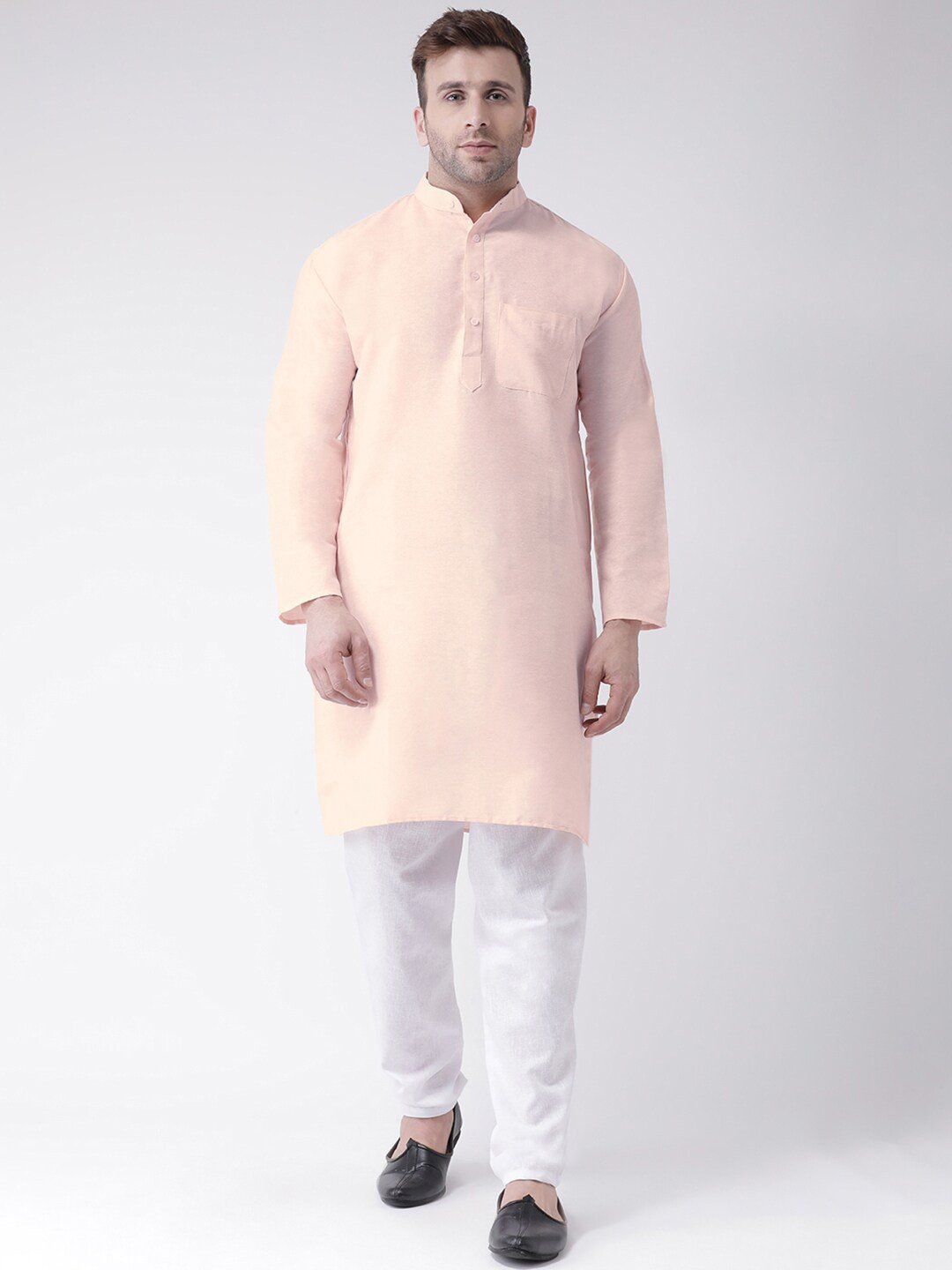 

RIAG Men Solid Cotton Blend Straight Kurta with Pyjamas, Peach
