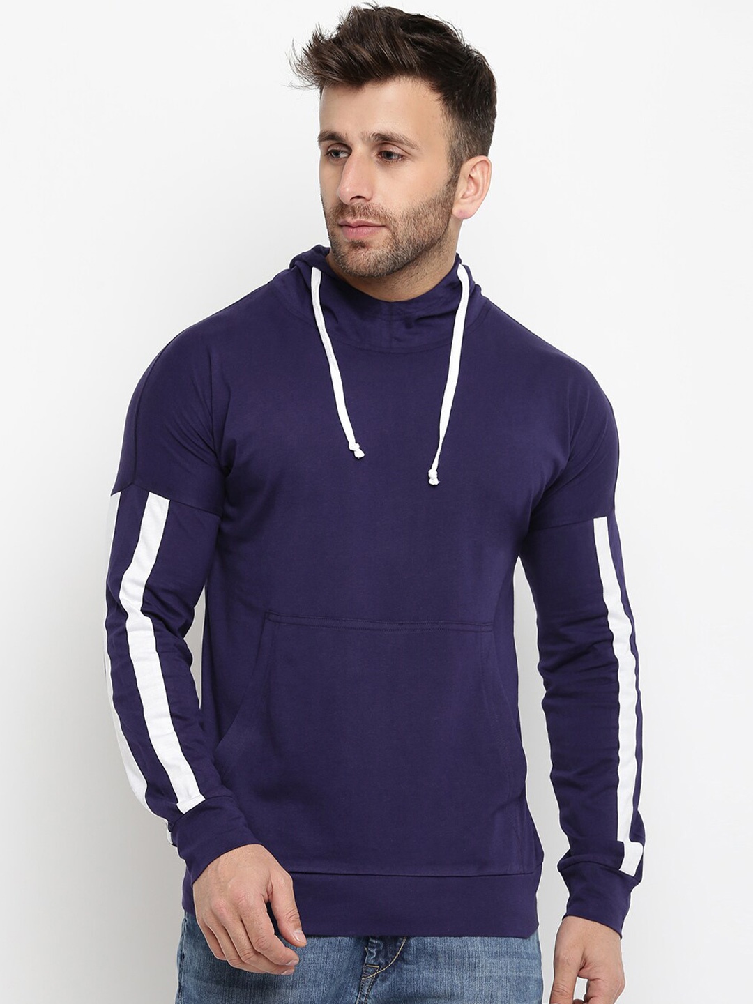 

GRITSTONES Men Navy Blue Hooded Sweatshirt
