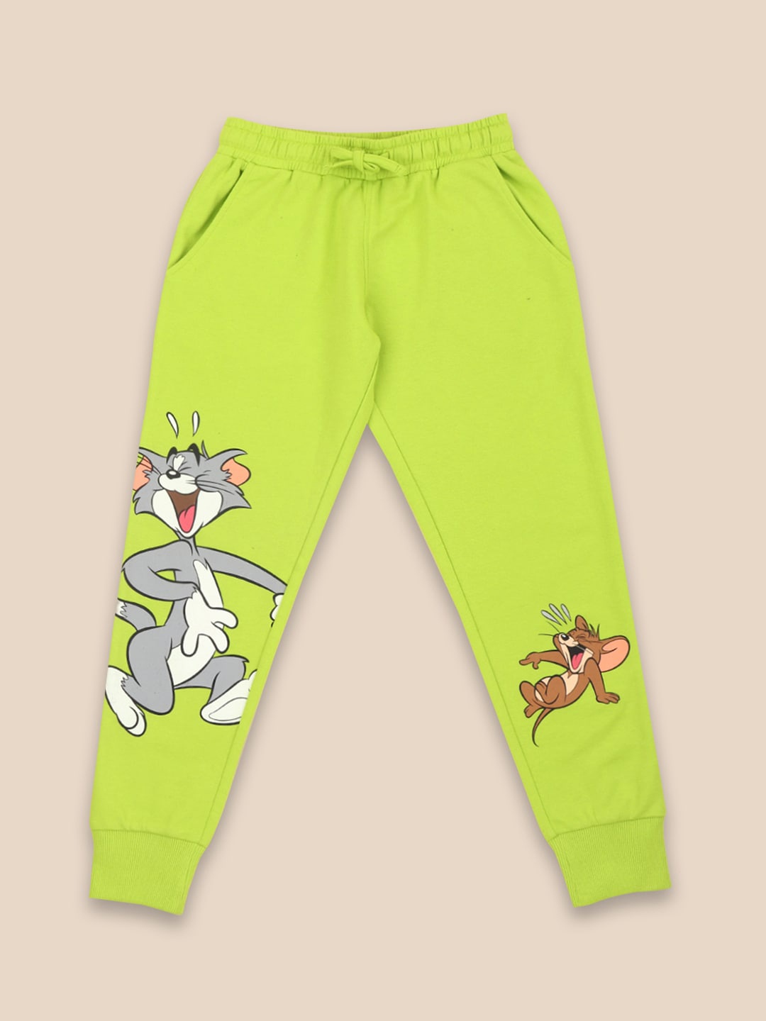 

Kids Ville Girls Green Tom & Jerry Printed Cotton Joggers