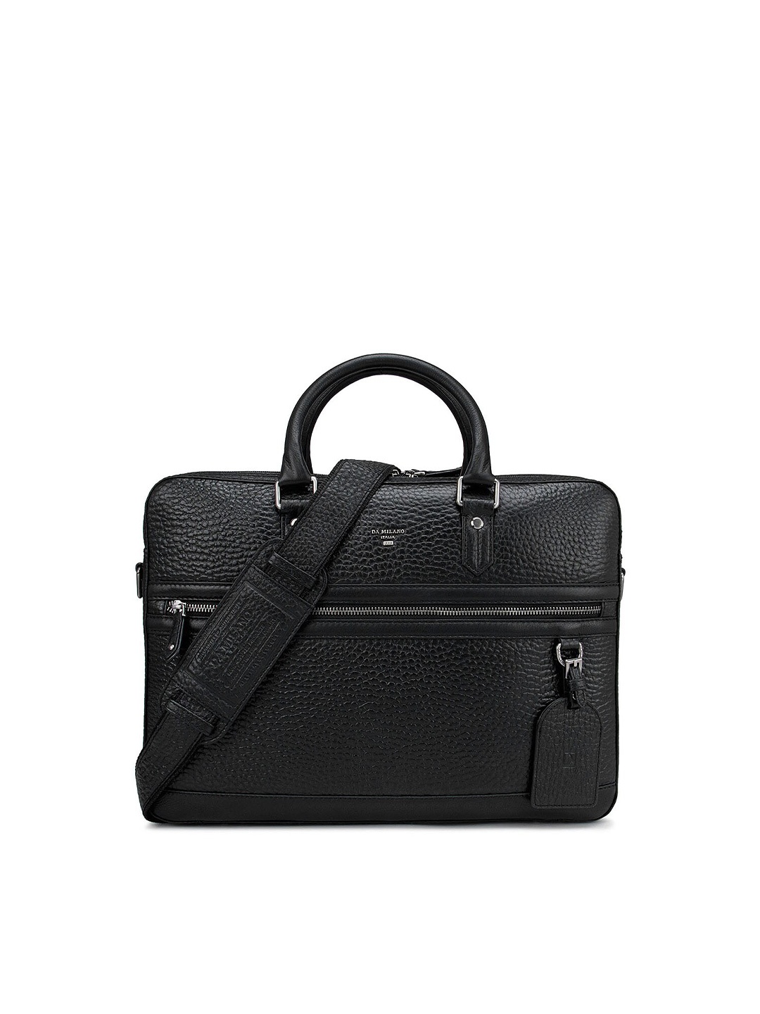 

Da Milano Men Black & Silver-Toned Textured Leather Laptop Bag