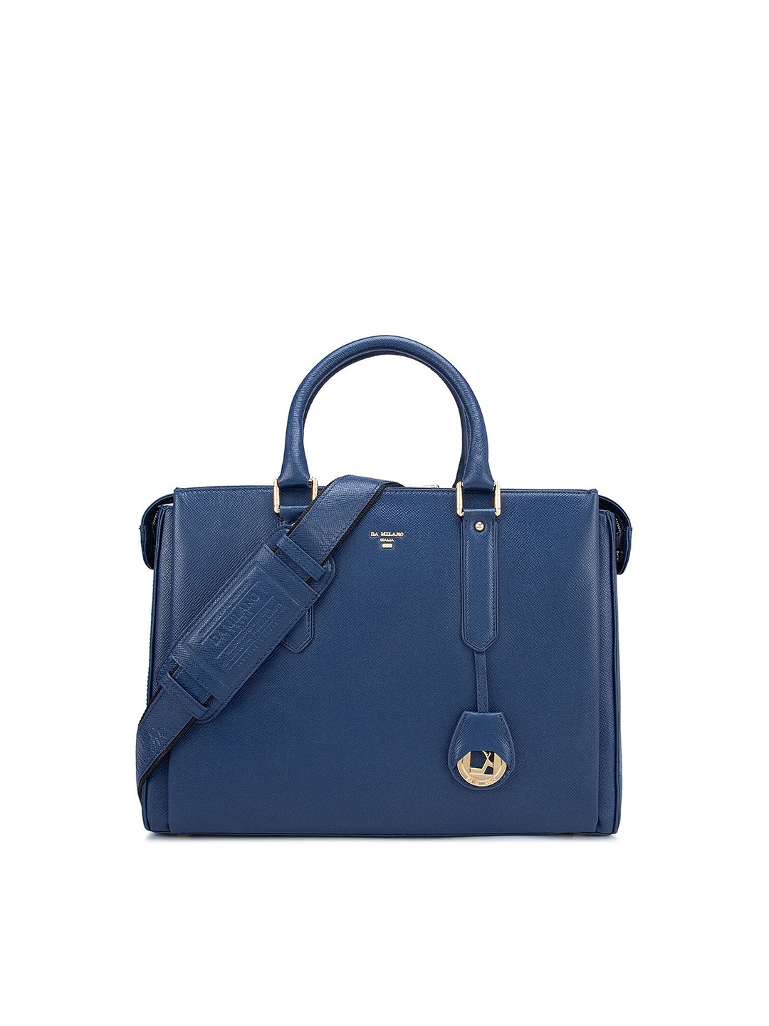 

Da Milano Women Blue & Gold-Toned Textured Leather Laptop Bag
