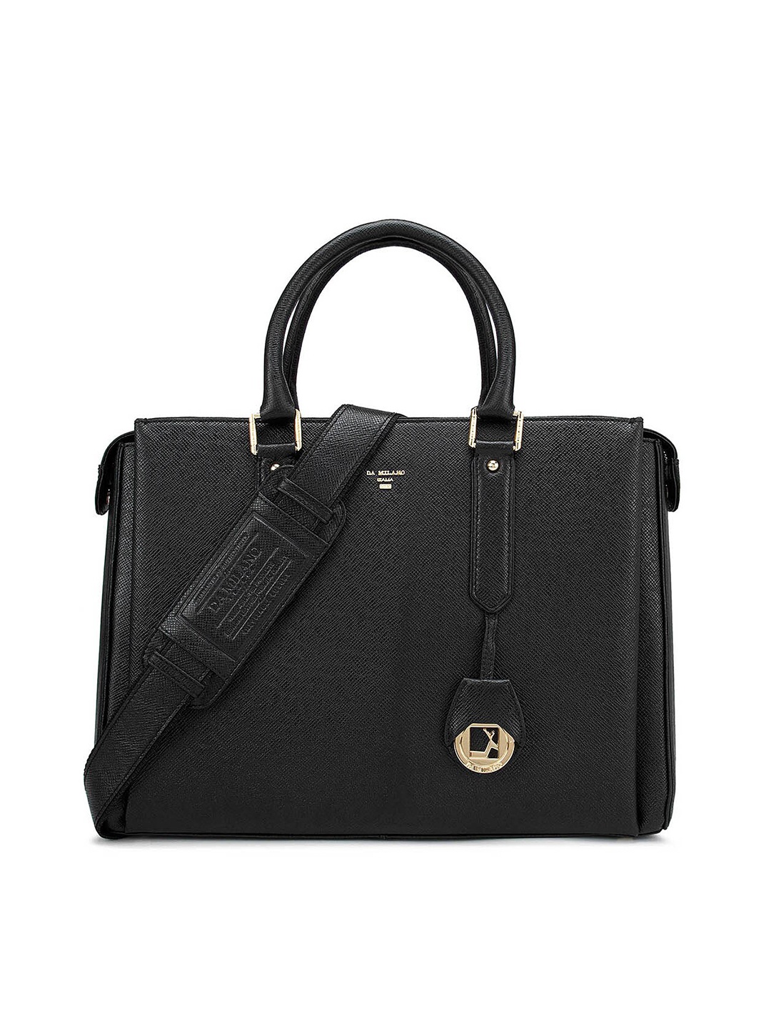 

Da Milano Women Black Textured Leather Laptop Bag