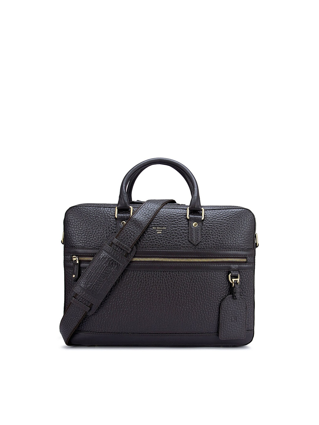 

Da Milano Men Black Textured Leather Laptop Bag