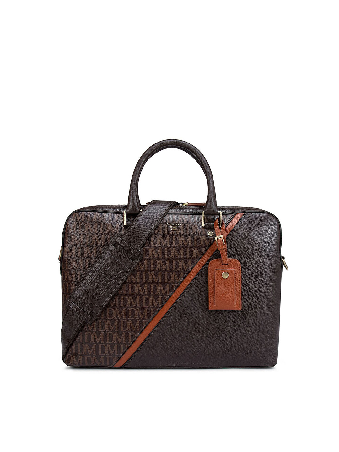 

Da Milano Men Brown & Grey Textured Leather Laptop Bag