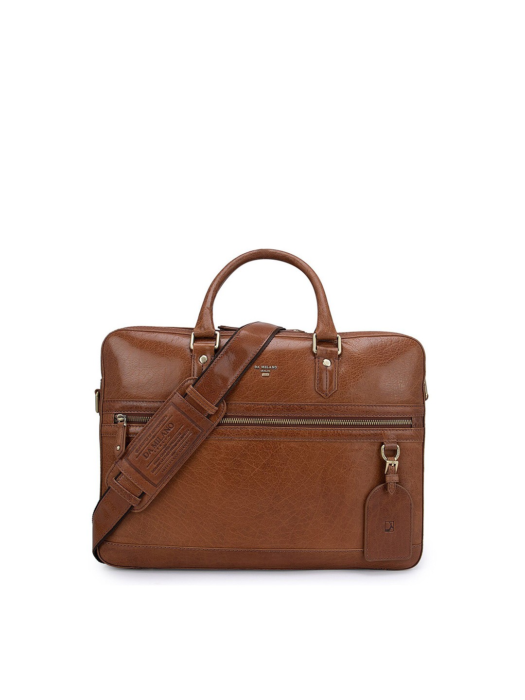 

Da Milano Men Brown & Gold-Toned Textured Leather Laptop Bag