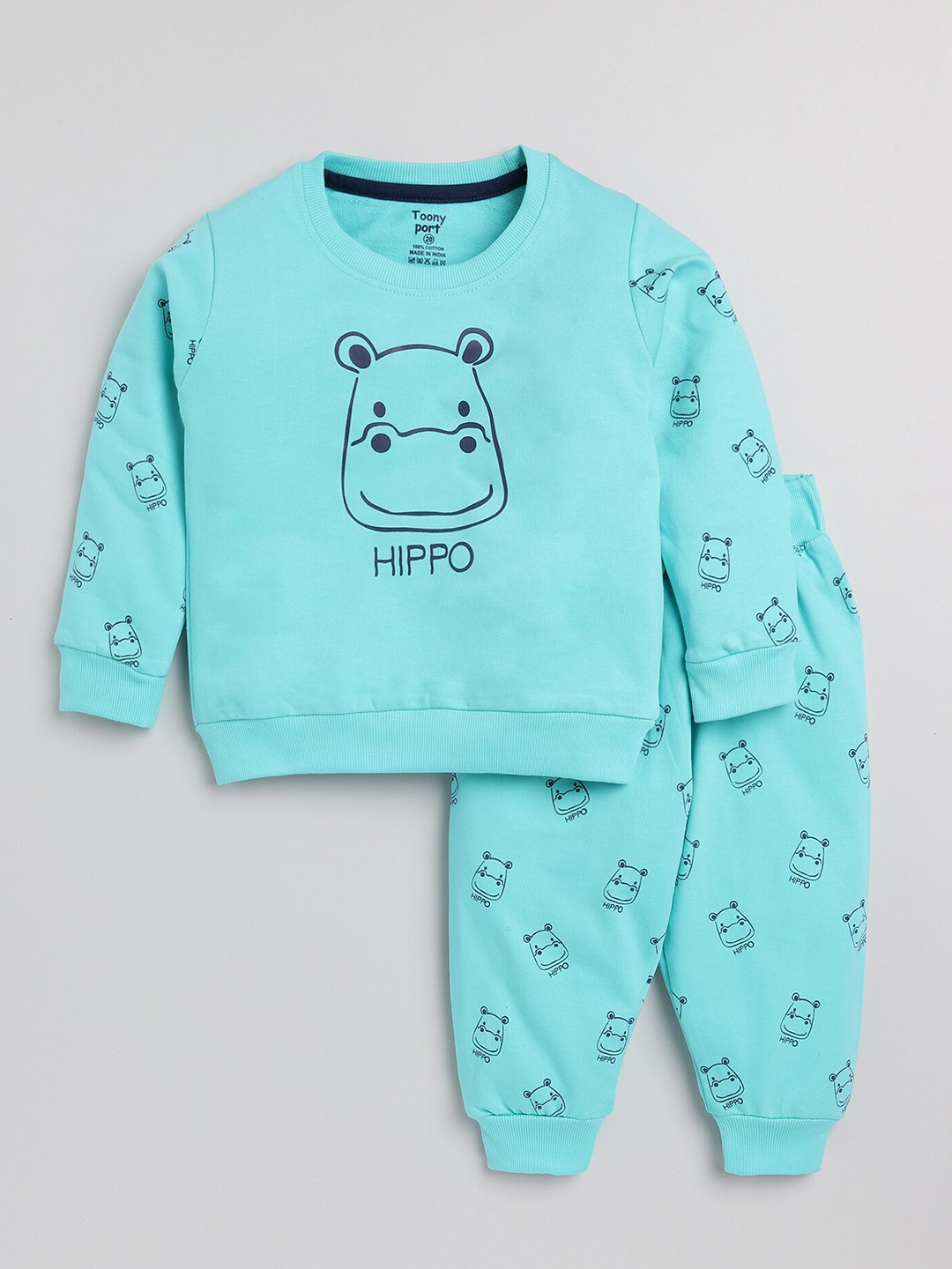 

Toonyport Unisex Kids Blue Printed T-shirt with Pyjama Set