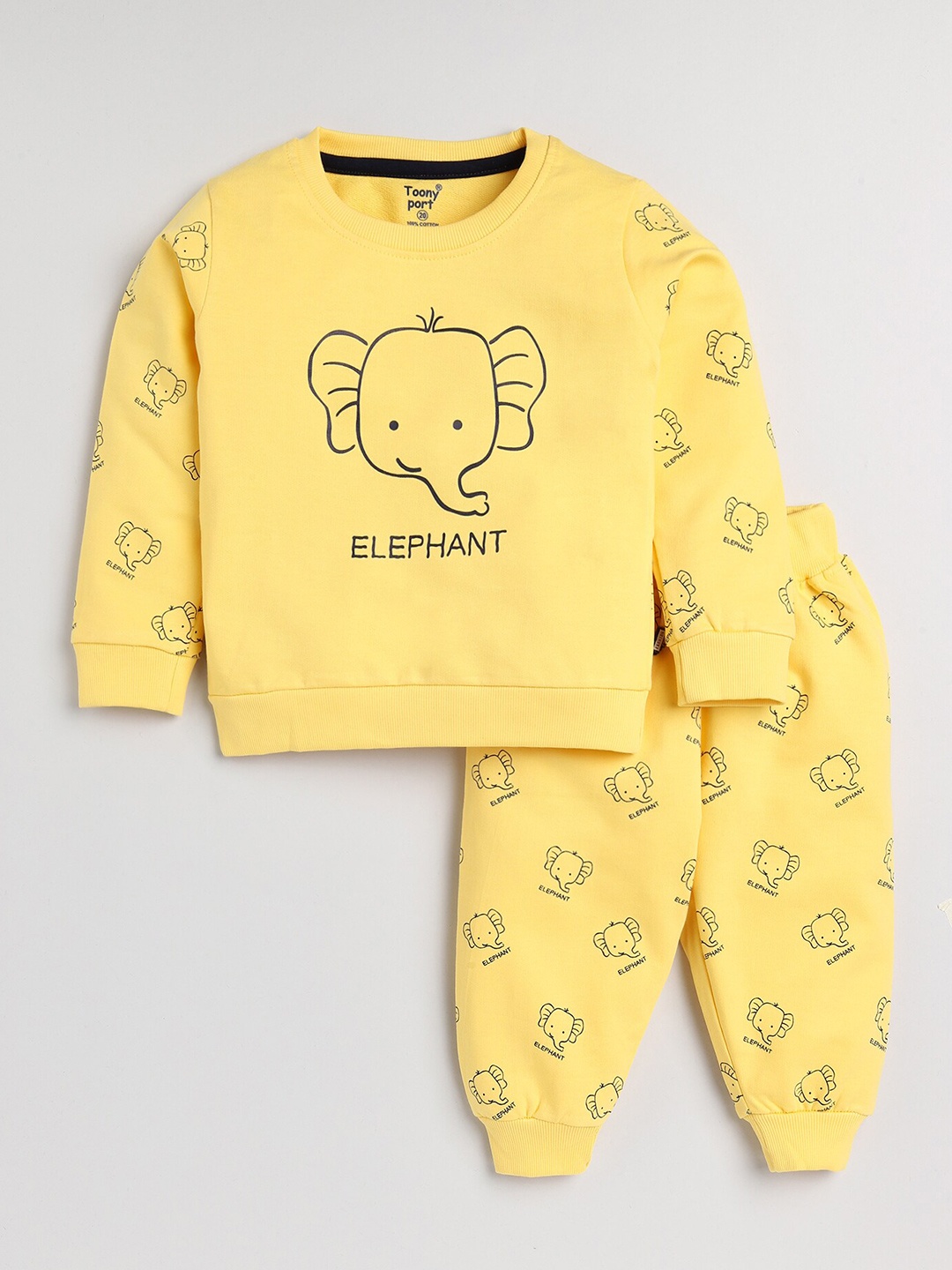 

Toonyport Unisex Kids Yellow & Black Printed Cotton T-shirt with Pyjamas