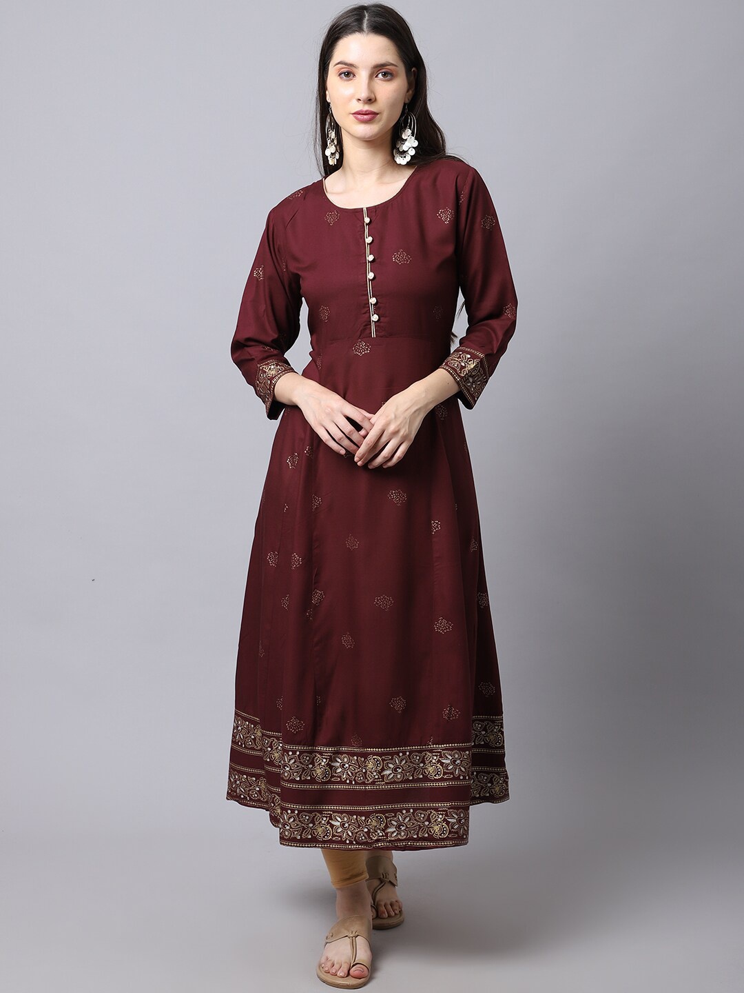 

Tulsattva Women Maroon Ethnic Motifs Block Print Kurta