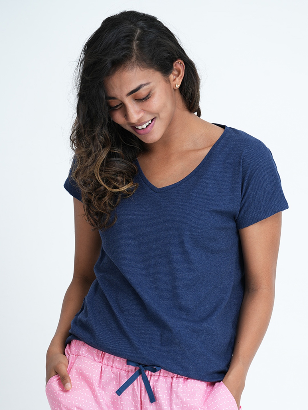 

mackly Women Navy Blue & Pink Pure Cotton Night suit