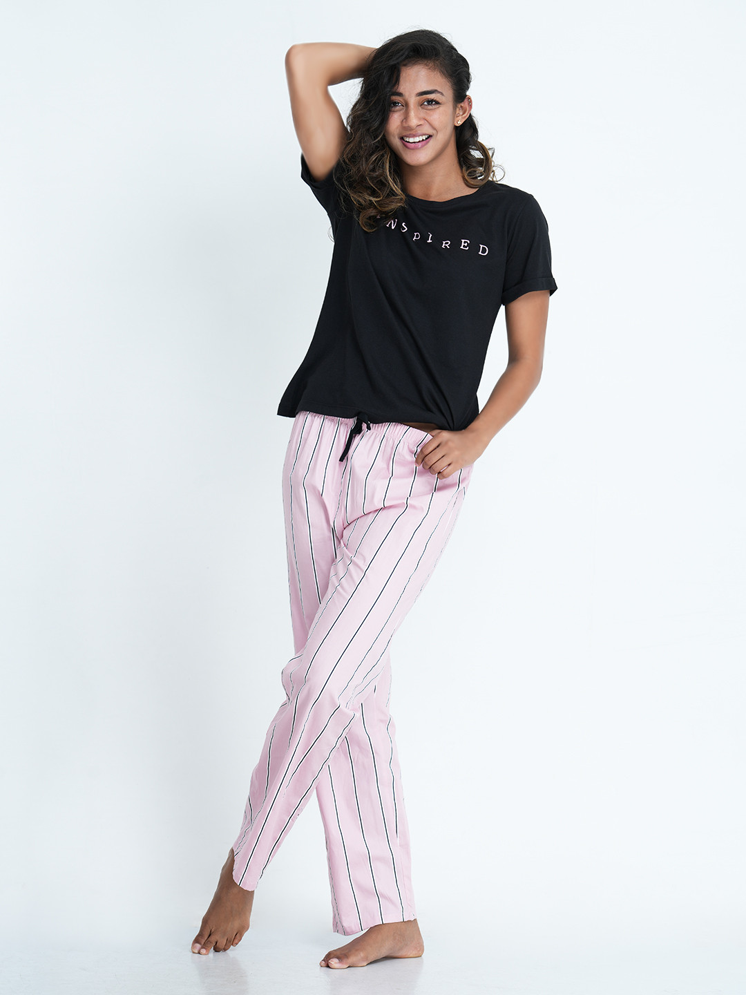 

mackly Women Black & Pink Printed Pure Cotton Night suit
