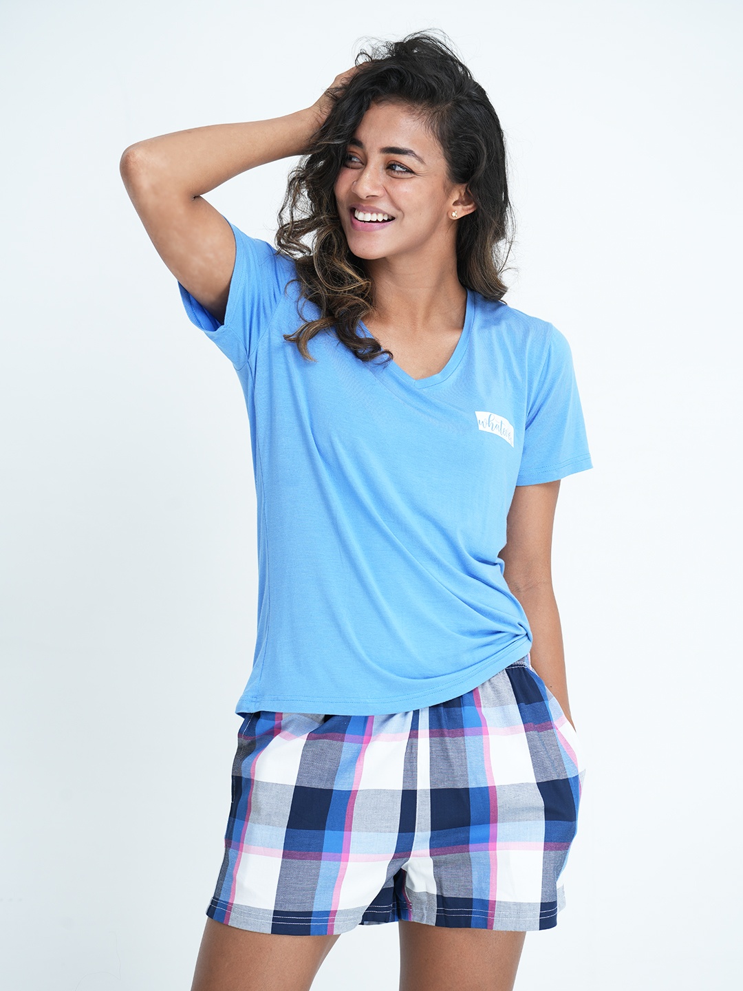 

mackly Women Blue & White Pure Cotton Night suit