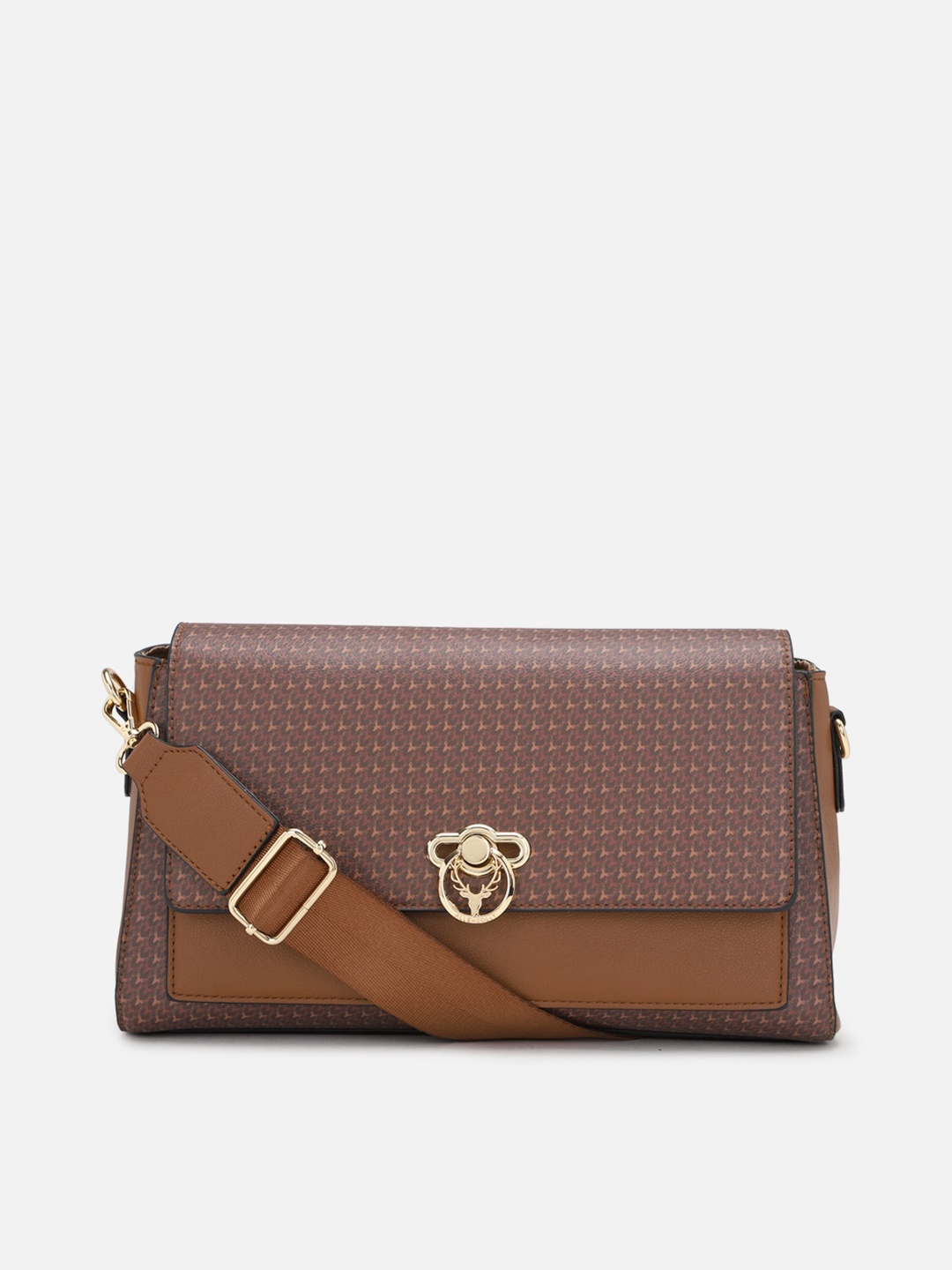 

Allen Solly Brown Colourblocked PU Structured Sling Bag