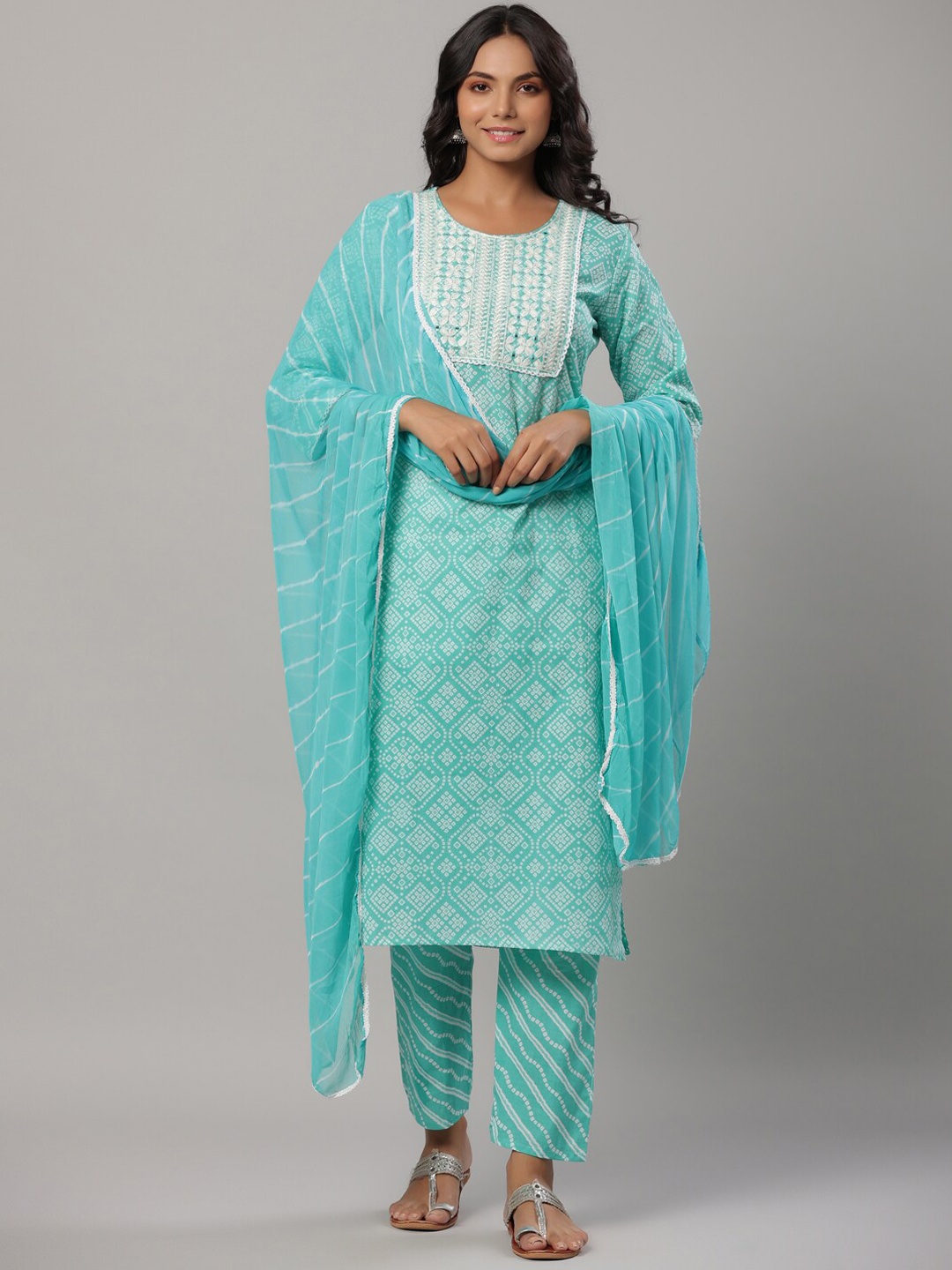 

PK Fashions Women Floral Embroidered Pure Cotton Kurta with Trousers & Dupatta, Blue