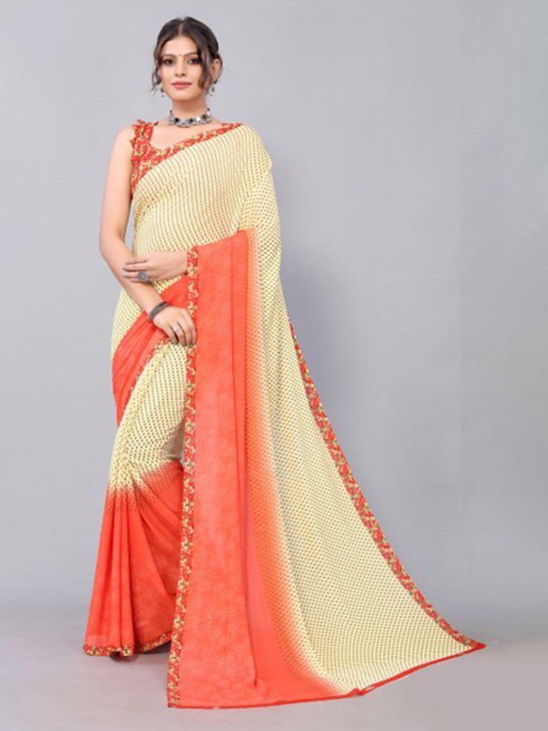 

Yashika Orange & Yellow Floral Saree