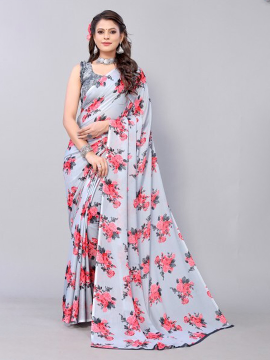 

Yashika Grey & Pink Floral Saree