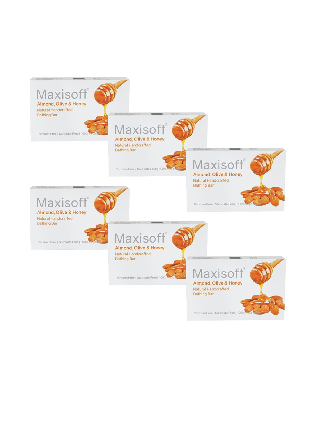 

Maxisoft Set Of 6 Almond Olive Honey Natural Handcrafted Bathing bar 450gm, Na