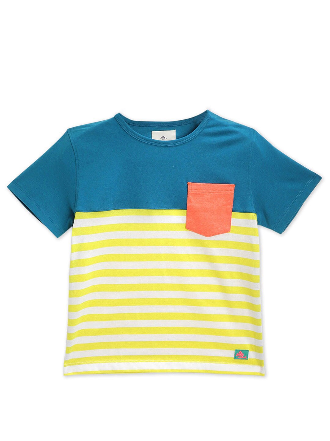 

Cherry Crumble Boys Yellow And Blue Striped Half Sleeves Regular Fit T Shirt