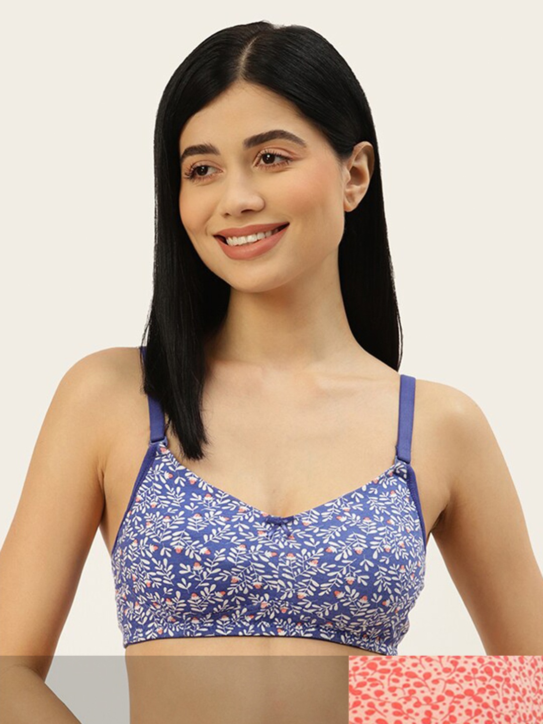 

Leading Lady Pack of 2 Peach-Coloured & Blue Floral Pure Cotton Bra