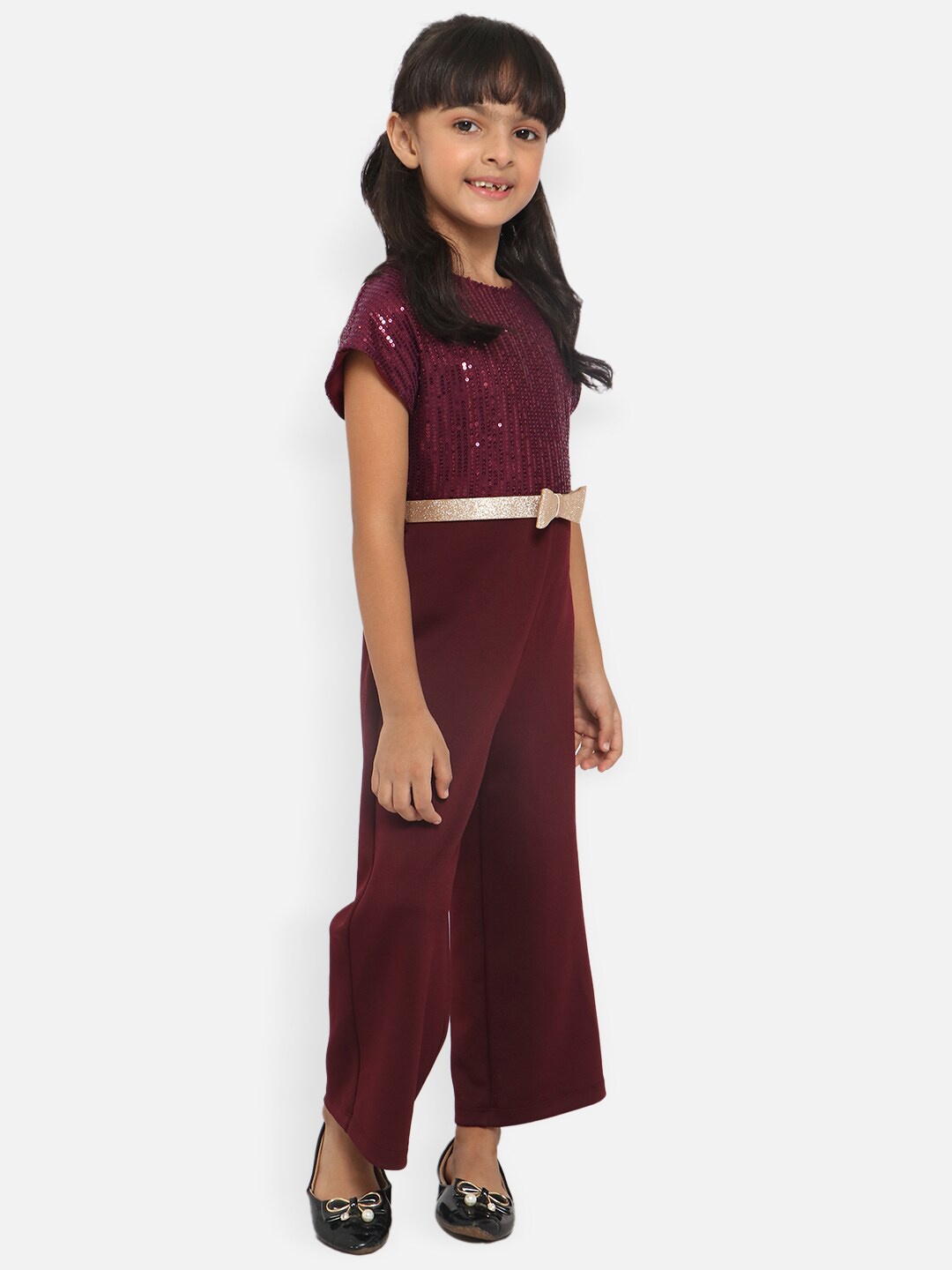 

Nauti Nati Girls Burgundy Embellished Basic Jumpsuit