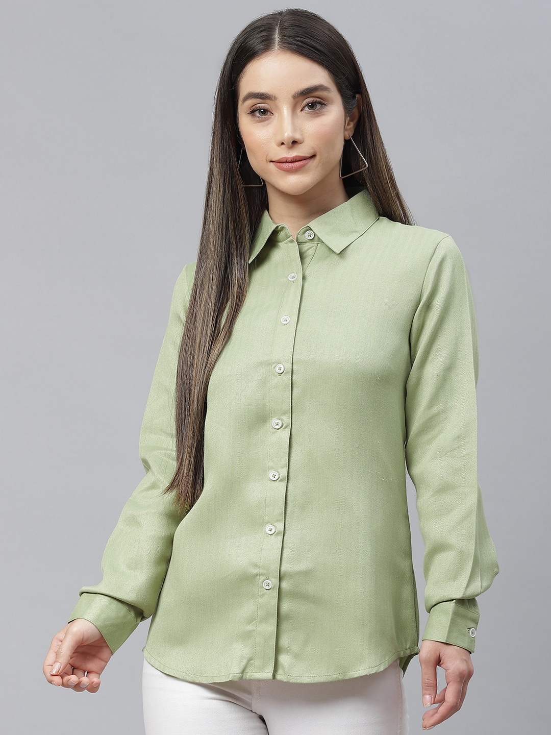 

Cottinfab Women Sage Green Formal Shirt