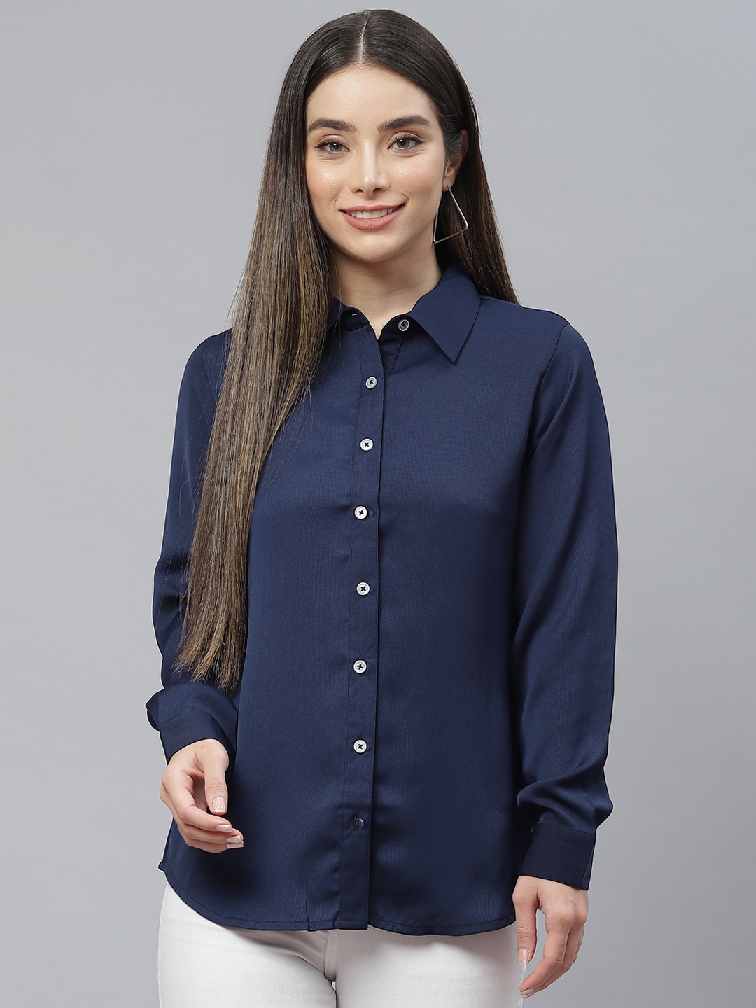 

Cottinfab Women Navy Blue Formal Shirt