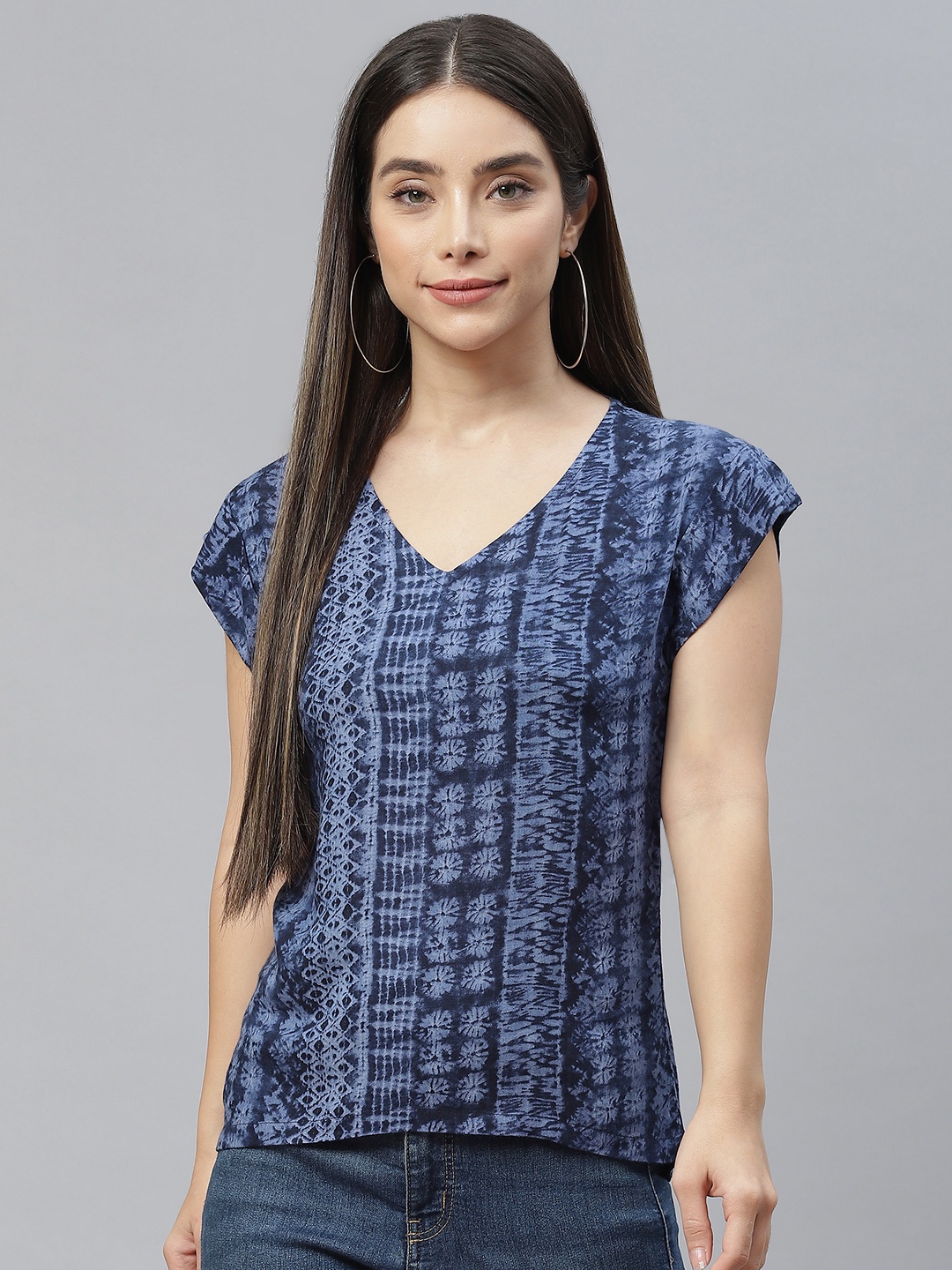 

Cottinfab Blue Tie and Dye Print Top