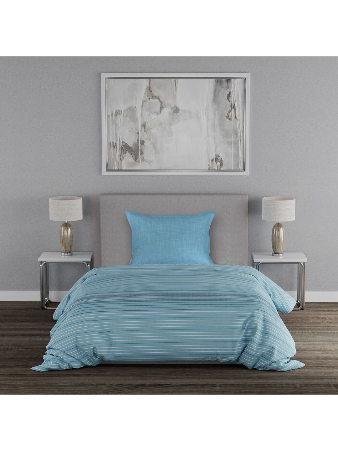 

MYTRIDENT Striped 120 TC Single Bedsheet with 1 Pillow Cover, Blue