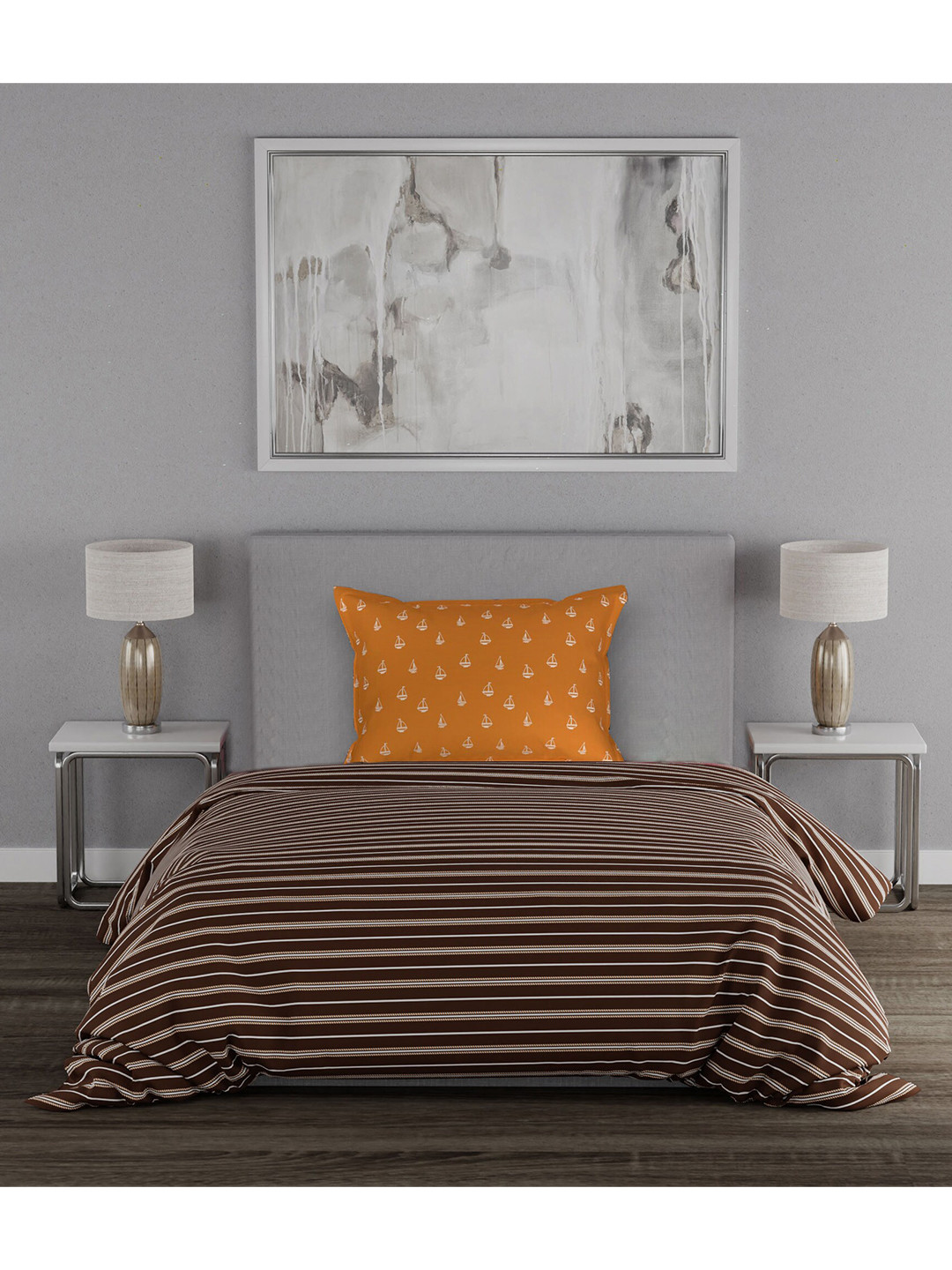 

MYTRIDENT Striped 120 TC Single Bedsheet with 1 Pillow Cover, Brown