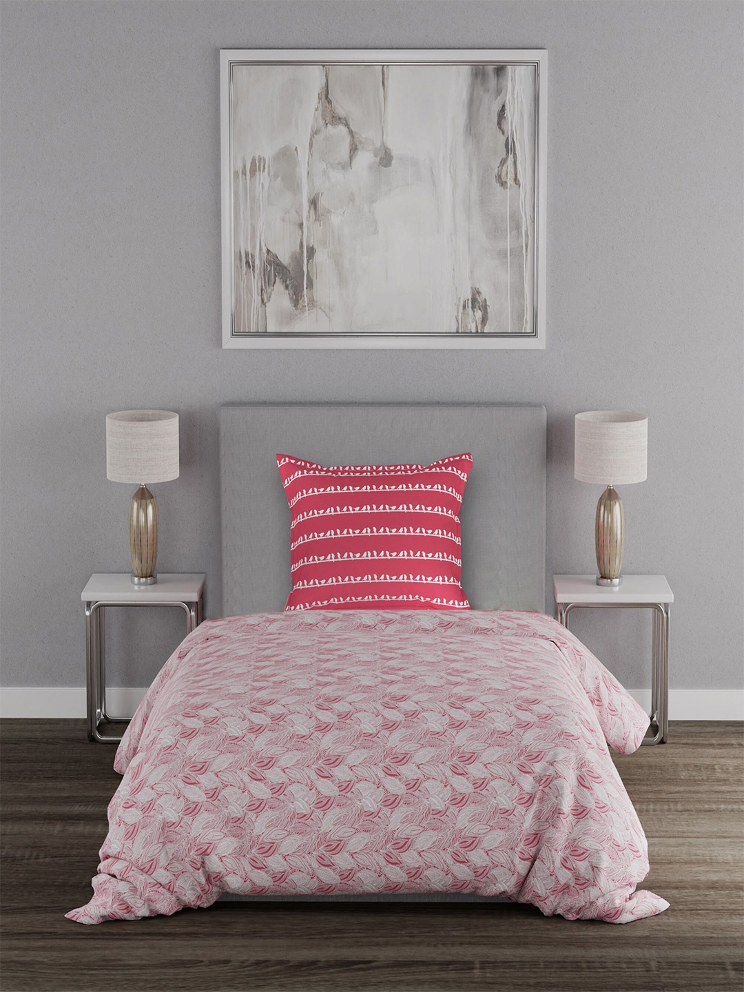 

MYTRIDENT Floral 120 TC Single Bedsheet with 1 Pillow Cover, Pink