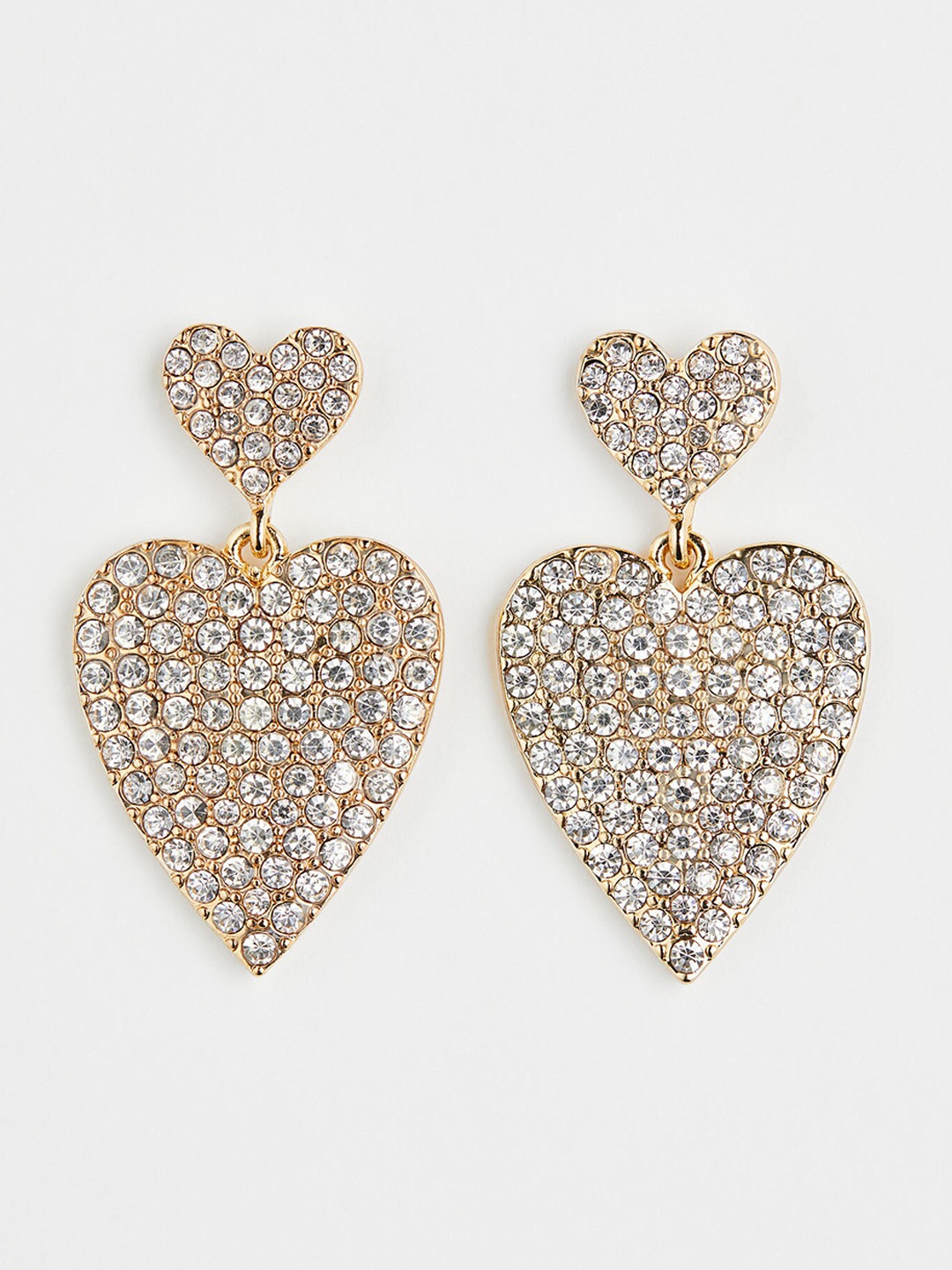 

H&M Heart-Shaped Rhinestone Earrings, Gold