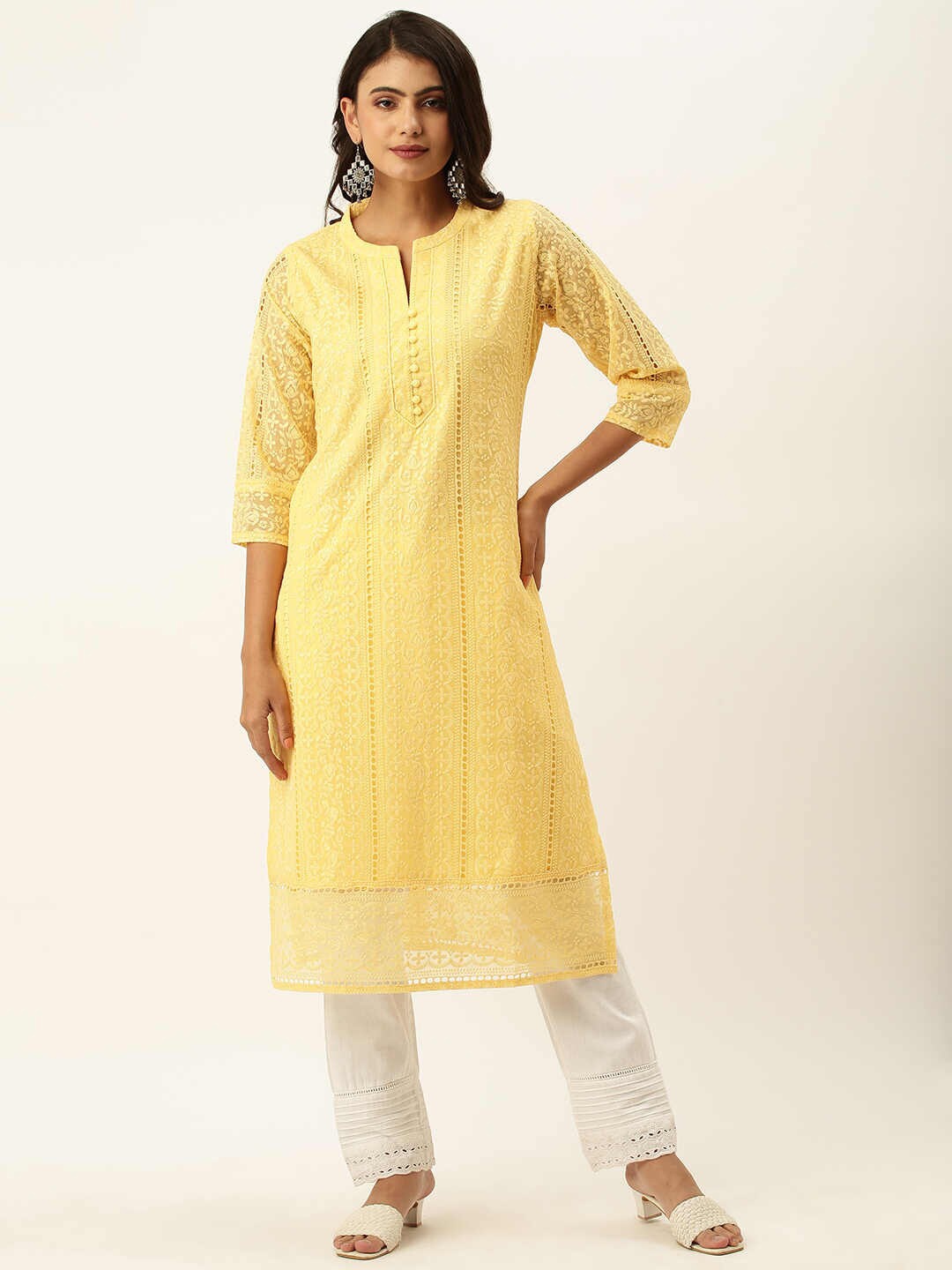 

ZOLA Women Yellow Chikankari Embroidered Georgette Kurta