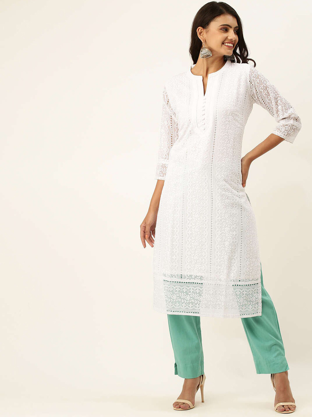 

ZOLA Women White Chikankari Embroidered Georgette Kurta